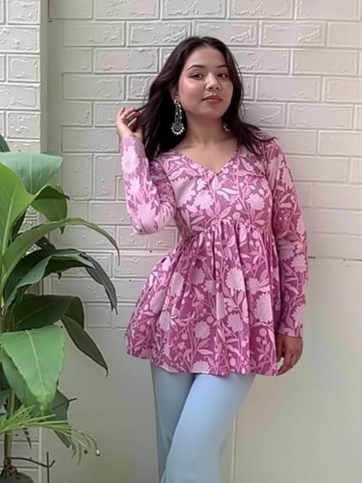 Dream Beauty Fashion Women's Printed Tunic Top/Short Kurti with Long Sleeve V-Neck -23" Inches (Tunic-Top) - Image 4