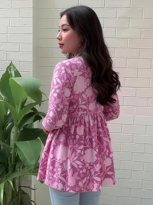 Dream Beauty Fashion Women's Printed Tunic Top/Short Kurti with Long Sleeve V-Neck -23" Inches (Tunic-Top) - Image 3