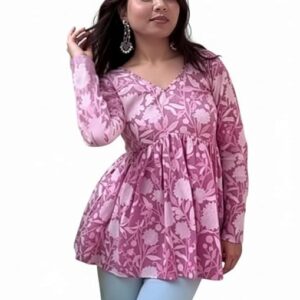 Dream Beauty Fashion Women's Printed Tunic Top/Short Kurti with Long Sleeve V-Neck -23" Inches (Tunic-Top)