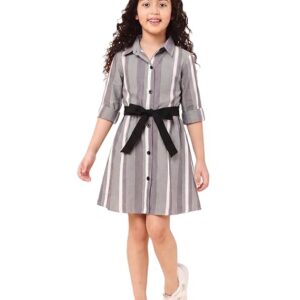 A.T.U.N. (ALL THINGS UBER NICE) Girls 100% Cotton Shirt Dress with Belt | Button-Down Dress with Collar Neck | Soft Breathable Kids Outfit for Girls