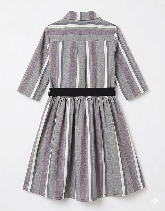 A.T.U.N. (ALL THINGS UBER NICE) Girls 100% Cotton Shirt Dress with Belt | Button-Down Dress with Collar Neck | Soft Breathable Kids Outfit for Girls - Image 4