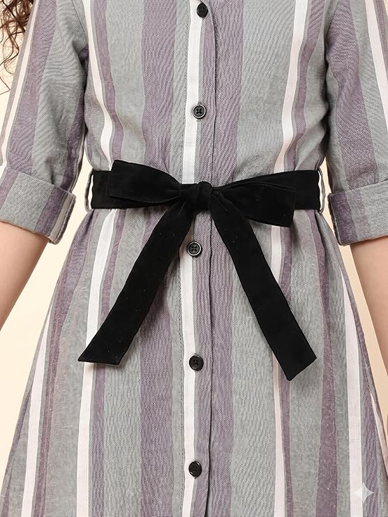 A.T.U.N. (ALL THINGS UBER NICE) Girls 100% Cotton Shirt Dress with Belt | Button-Down Dress with Collar Neck | Soft Breathable Kids Outfit for Girls - Image 6